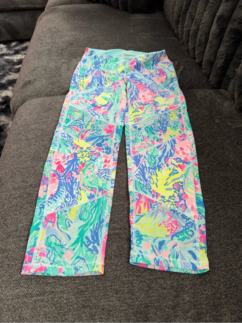 Lilly Pulitzer Light Blue Tropical Swim Bottoms with Neon Accents